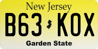 NJ license plate B63KOX