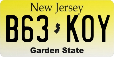 NJ license plate B63KOY