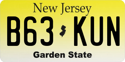 NJ license plate B63KUN
