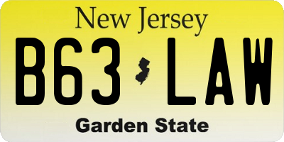 NJ license plate B63LAW