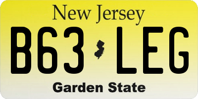 NJ license plate B63LEG