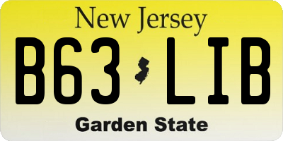 NJ license plate B63LIB