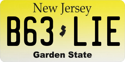 NJ license plate B63LIE