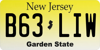 NJ license plate B63LIW