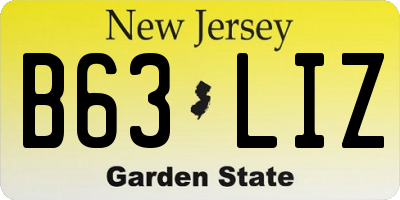 NJ license plate B63LIZ