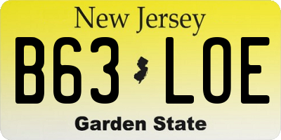 NJ license plate B63LOE