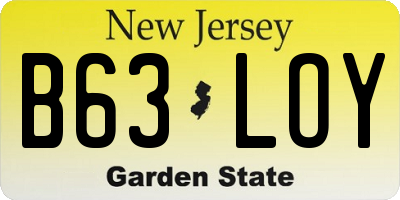 NJ license plate B63LOY
