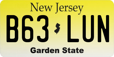 NJ license plate B63LUN