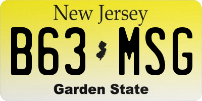 NJ license plate B63MSG