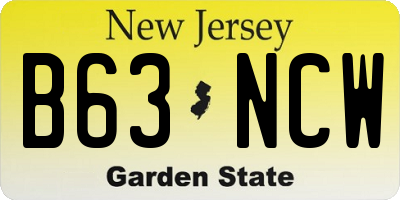 NJ license plate B63NCW