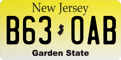 NJ license plate B63OAB