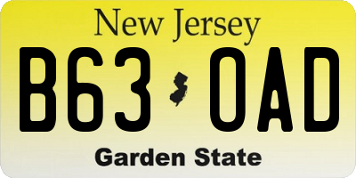 NJ license plate B63OAD