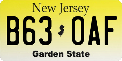 NJ license plate B63OAF