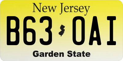 NJ license plate B63OAI
