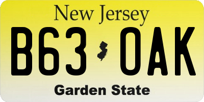 NJ license plate B63OAK