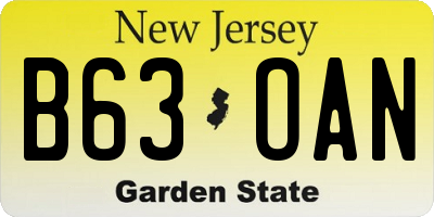 NJ license plate B63OAN