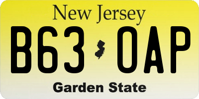 NJ license plate B63OAP