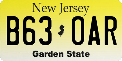 NJ license plate B63OAR