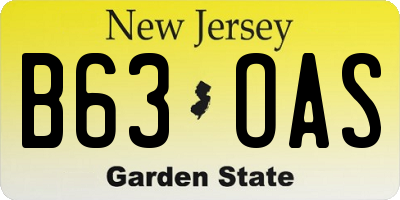 NJ license plate B63OAS