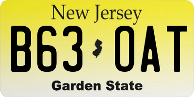 NJ license plate B63OAT