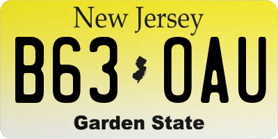 NJ license plate B63OAU