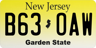 NJ license plate B63OAW