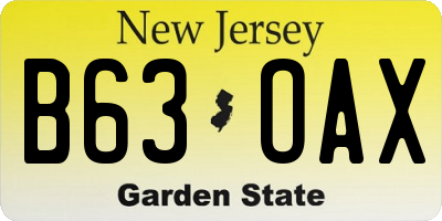 NJ license plate B63OAX