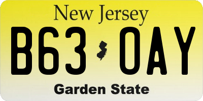 NJ license plate B63OAY