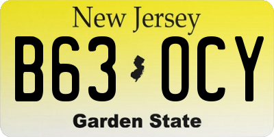 NJ license plate B63OCY