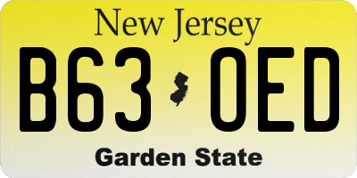 NJ license plate B63OED