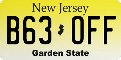 NJ license plate B63OFF