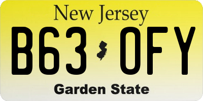NJ license plate B63OFY
