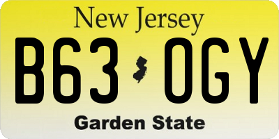 NJ license plate B63OGY