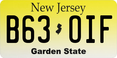 NJ license plate B63OIF