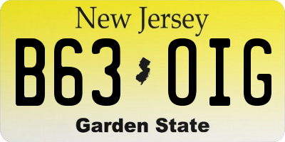 NJ license plate B63OIG