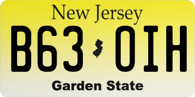 NJ license plate B63OIH