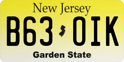 NJ license plate B63OIK
