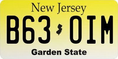 NJ license plate B63OIM