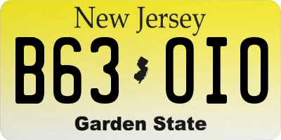 NJ license plate B63OIO