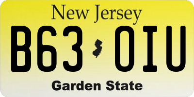 NJ license plate B63OIU