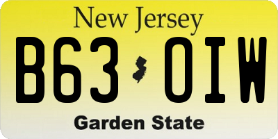 NJ license plate B63OIW
