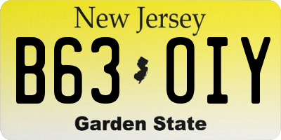 NJ license plate B63OIY