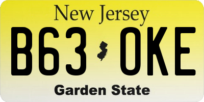 NJ license plate B63OKE