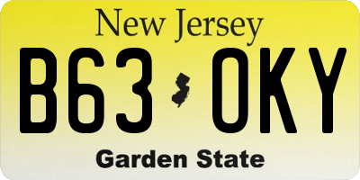 NJ license plate B63OKY