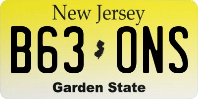 NJ license plate B63ONS