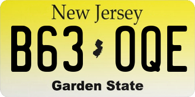 NJ license plate B63OQE