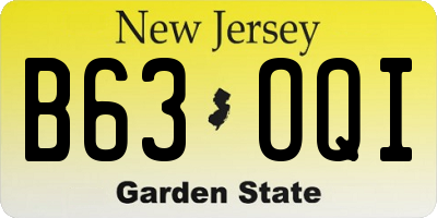 NJ license plate B63OQI