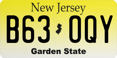 NJ license plate B63OQY