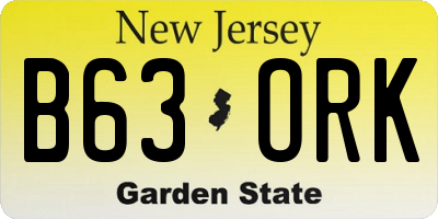 NJ license plate B63ORK