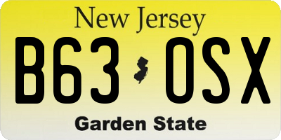NJ license plate B63OSX